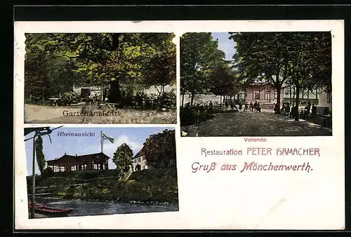 AK Mönchenwerth, Restaurant Peter Hamacher Rheinansicht, Garten, Veranda