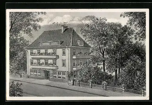 Künstler-AK Bad Pyrmont, Hotel und Pension Zum Quellenhof