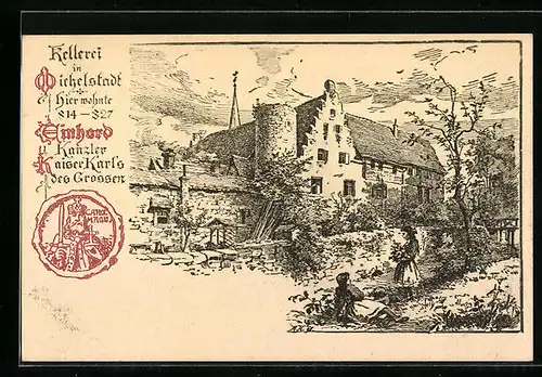 Künstler-AK Michelstadt, Kellerei, Wohnort Kaiser Karl der Grosse 814-827