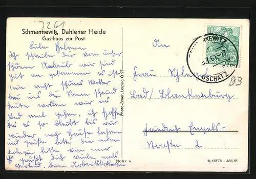 AK Schmannewitz /Dahlener Heide, Gasthaus zur Post