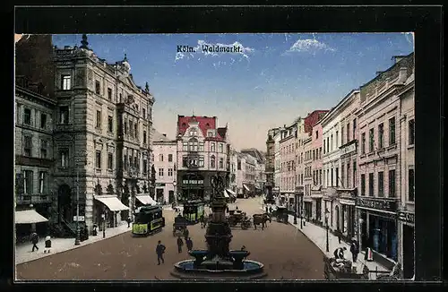 AK Köln, Waidmarkt mit Strassenbahnen