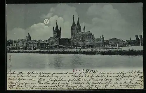 Mondschein-AK Köln a. Rh., Blick über den Rhein zur Stadt
