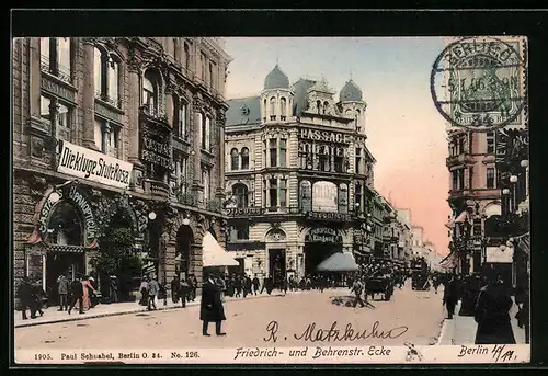 AK Berlin, Friedrichstrasse Ecke Behrenstrasse, am Passage-Theater