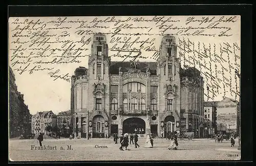 AK Frankfurt am Main, Passanten auf dem Vorplatz des Circus