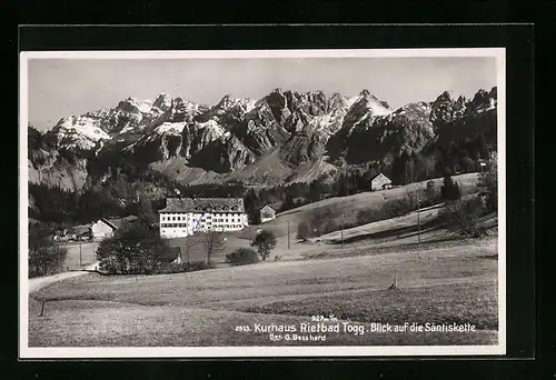 AK Rietbad, das Kurhaus, Blick auf die Säntiskette