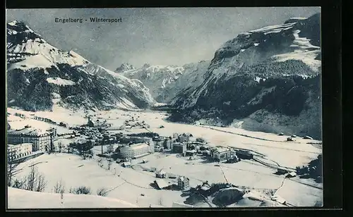 AK Engelberg, Wintersport, Totalansicht im Schnee