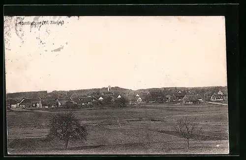 AK Uettlingen, Panoramaansicht der Ortschaft von den Feldern aus