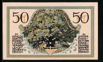 Notgeld Zeulenroda 1921, 50 Pfennig, Versammlungslinde