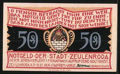 Notgeld Zeulenroda 1921, 50 Pfennig, Versammlungslinde