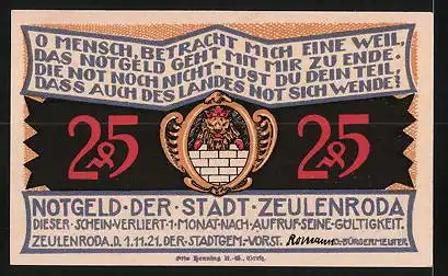 Notgeld Zeulenroda 1921, 25 Pfennig, Strasse im Zentrum