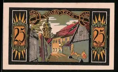 Notgeld Zeulenroda 1921, 25 Pfennig, Strasse mit Blick zur Kirche