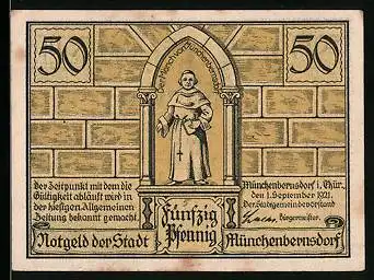 Notgeld Münchenbernsdorf 1921, 50 Pfennig, Mönch von Münchenbernsdorf