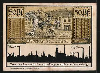 Notgeld Münchenbernsdorf 1921, 50 Pfennig, Mönch von Münchenbernsdorf