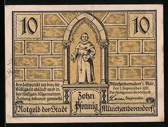 Notgeld Münchenbernsdorf 1921, 10 Pfennig, Mönch von Münchenbernsdorf
