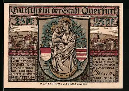 Notgeld Querfurt 1921, 25 Pfennig, Rathaus