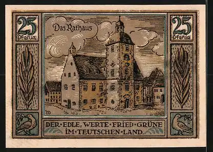 Notgeld Querfurt 1921, 25 Pfennig, Rathaus