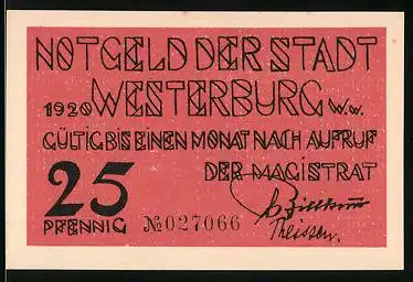 Notgeld Westerburg 1920, 25 Pfennig, Blumenmuster