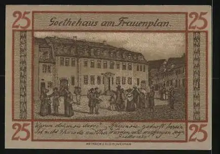 Notgeld Weimar, 25 Pfennig, Schiller, Goethe, Goethehaus am Frauenplan