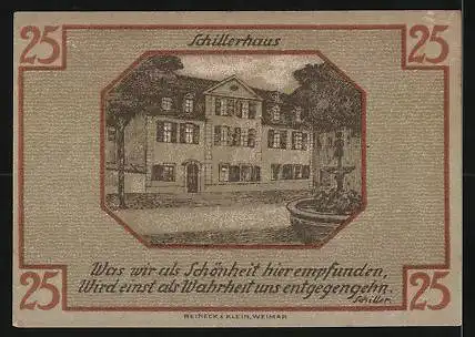 Notgeld Weimar, 25 Pfennig, Schiller, Goethe, Schillerhaus