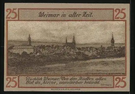 Notgeld Weimar, 25 Pfennig, Schiller, Goethe, Weimar in alter Zeit