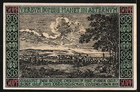 Notgeld Ohrdruf 1921, 50 Pfennig, Stadtansicht anno 1813