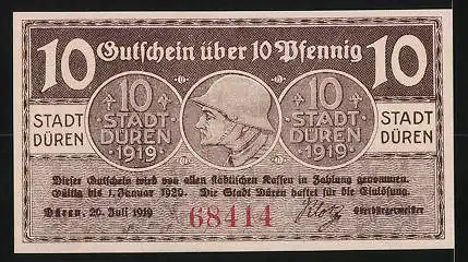 Notgeld Düren 1919, 10 Pfennig, Turm