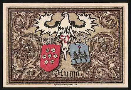 Notgeld Auma 1921, 50 Pfennig, Rathaus und Sämann