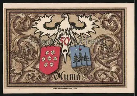 Notgeld Auma 1921, 50 Pfennig, Stadtansicht anno 1628
