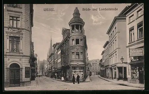 AK Wesel, Brück- und Limbertstrasse mit Geschäften