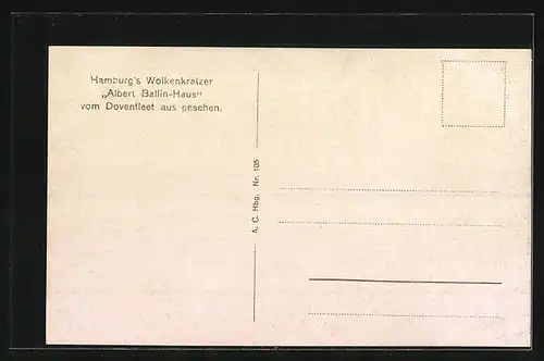 AK Hamburg, Wolkenkratzer Albert Ballin-Haus vom Dovenfleet mit Strassenbahn aus gesehen