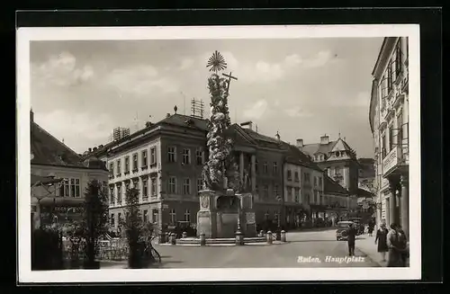 AK Baden, Hauptplatz mit Säulendenkmal