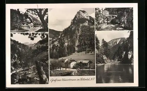 AK Kaiserbrunn im Höllental, Ortsansicht mit Brücke, Landstrasse