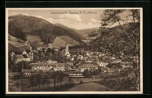 AK Aspang, Gesamtansicht mit Bergen