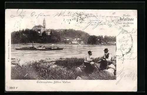 AK Nieder-Wallsee /Donau, Schloss Wallsee vom Wasser gesehen