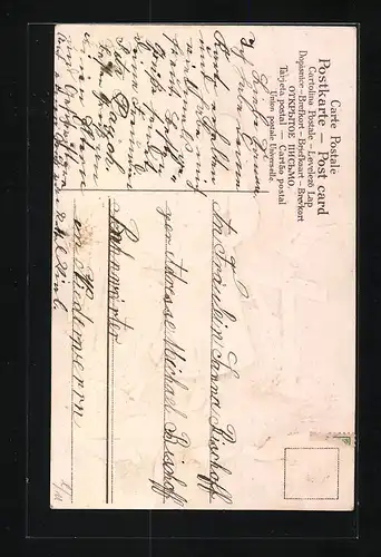 Präge-AK Liebeswerbung, Mädchen beim Füttern von Tauben