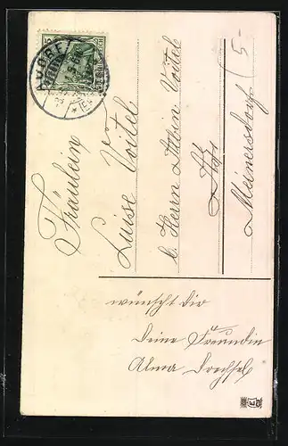 AK Maikäfer und Zweig vor Frühlingsidylle, Pfingstgruss