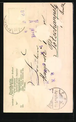 Lithographie Maikäfer an einem blühenden Baum, Pfingstgruss