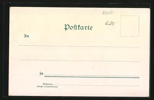 Lithographie München, Flusspartie mit Brücke