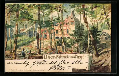 Lithographie Frankfurt /Main, Gasthof Oberschweinstiege