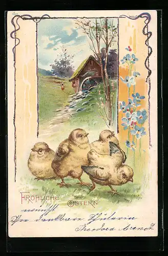 AK Osterküken wünschen fröhliche Ostern