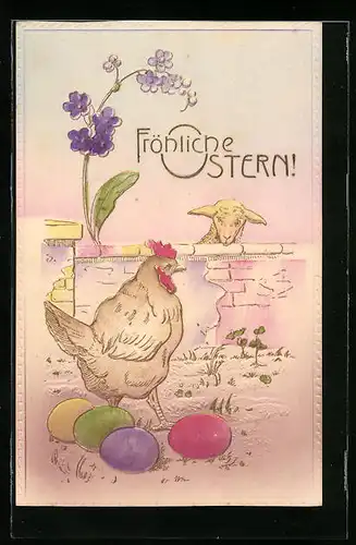 AK Hahn mit Osterlamm