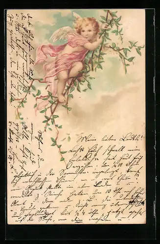 AK Engelchen im Himmel an Pflanzenranke