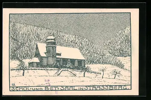 AK Strassberg, Schul- und Bet-Saal im Schnee