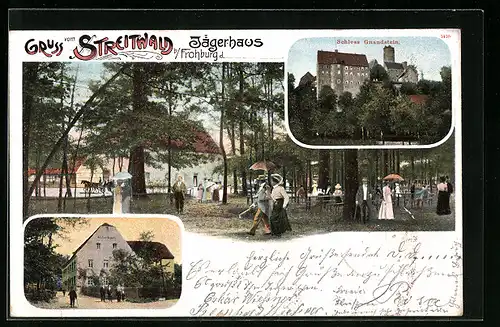AK Frohburg, Gasthaus Jägerhaus im Streitwald, Schloss Gnandstein