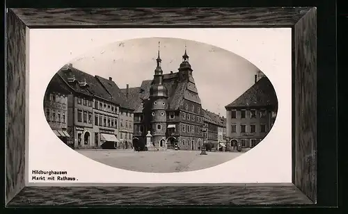 Passepartout-AK Hildburghausen, Markt mit Rathaus