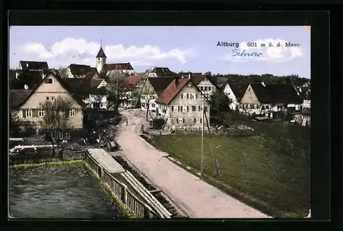 AK Altburg, Ortspartie mit Kirche und Strasse