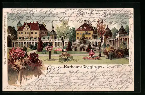 Lithographie Göggingen, Kurhaus mit Park