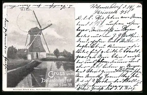 AK Berlin-Wilmersdorf, Gruss vom Holländischen Fest 1899, Windmühle