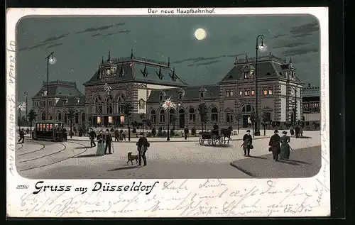Mondschein-Lithographie Düsseldorf, Der neue Hauptbahnhof