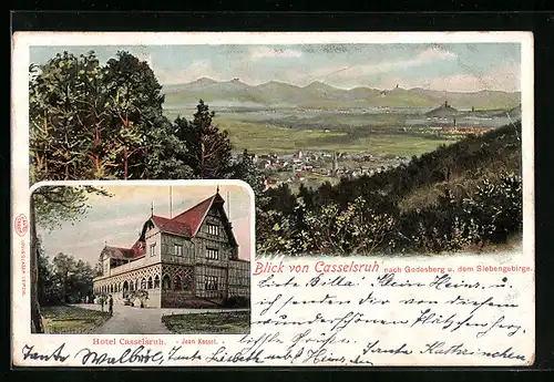 AK Bonn a. Rh., Hotel Casselsruhe, Blick von Casselsruh nach Godesberg und dem Siebengebirge